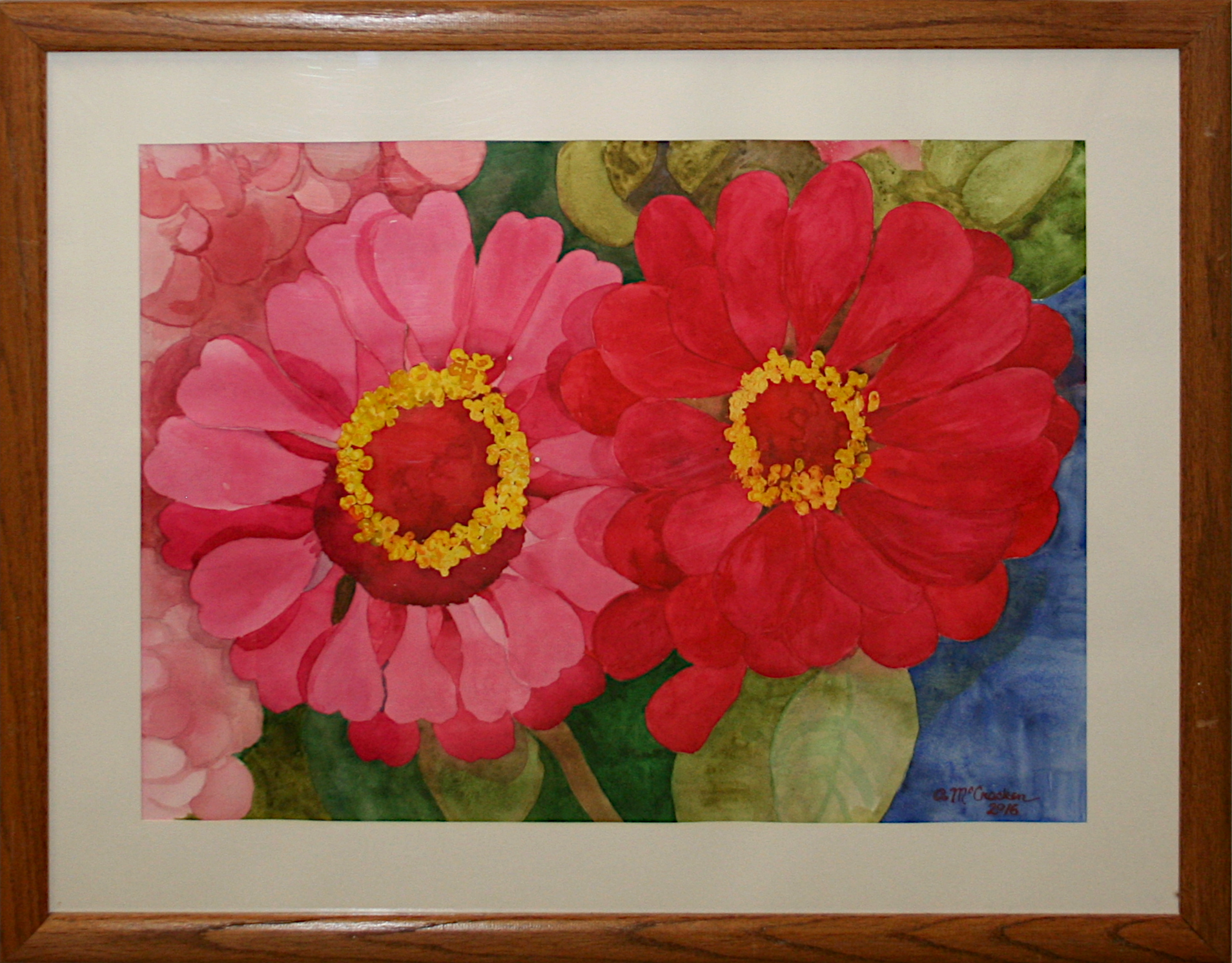 Aline Cantrell McCracken Two Zinnias Watercolor