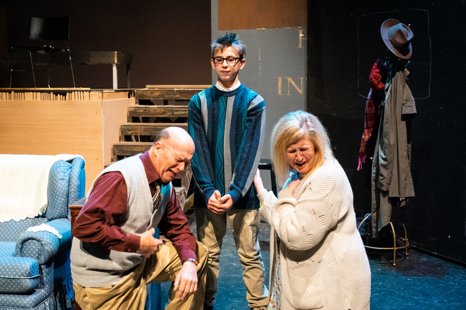  Martin Carty (from left), Austin McCann, and Dana Edwards rehearse a scene in “A Christmas Story.” 