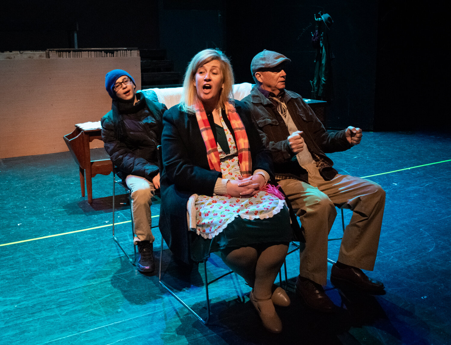  Austin McCann (from left), Dana Edwards, and Martin Carty rehearse a scene in “A Christmas Story.” 