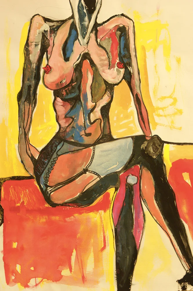 Girl, waiting (2013) gouache on A3 cartridge paper