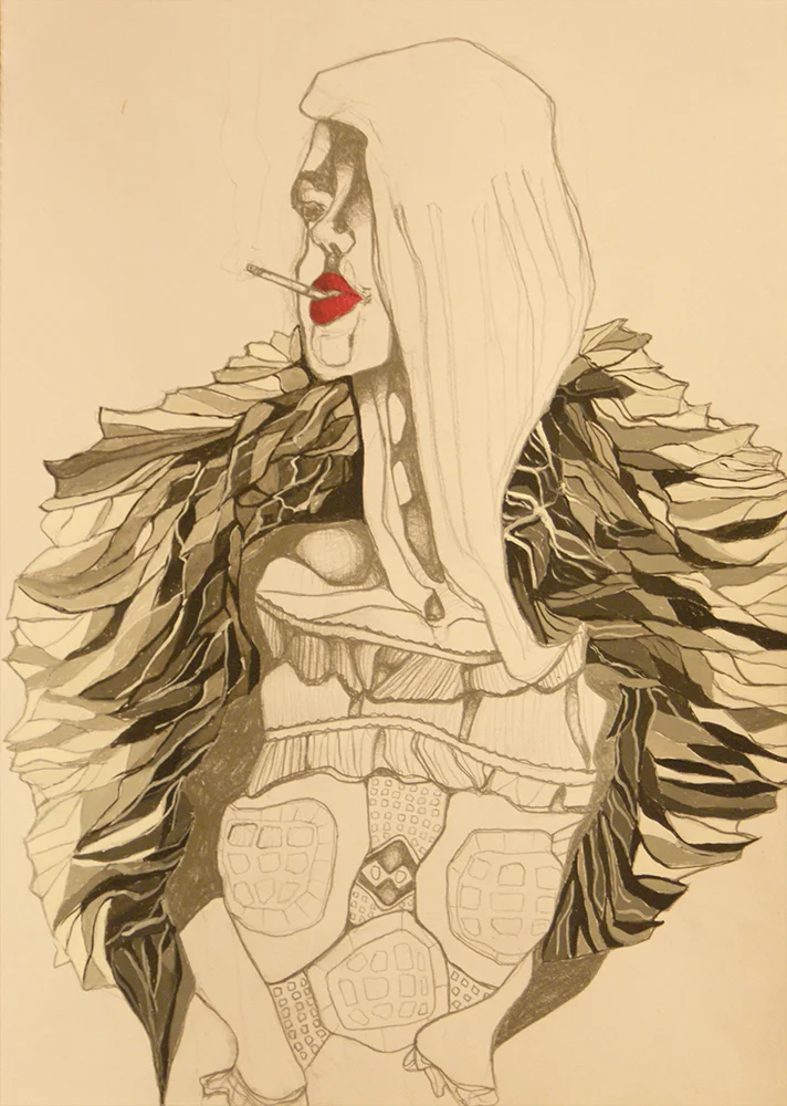 She's fucked/ Aphrodite (Holloway Rd) graphite and gouache on A4 cartridge paper