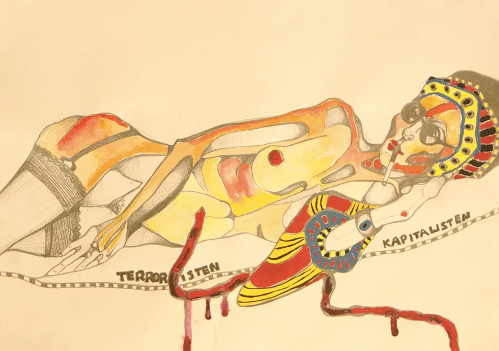 Terroristen/ Capitalisten (2013) graphite and gouache on A4 cartridge paper