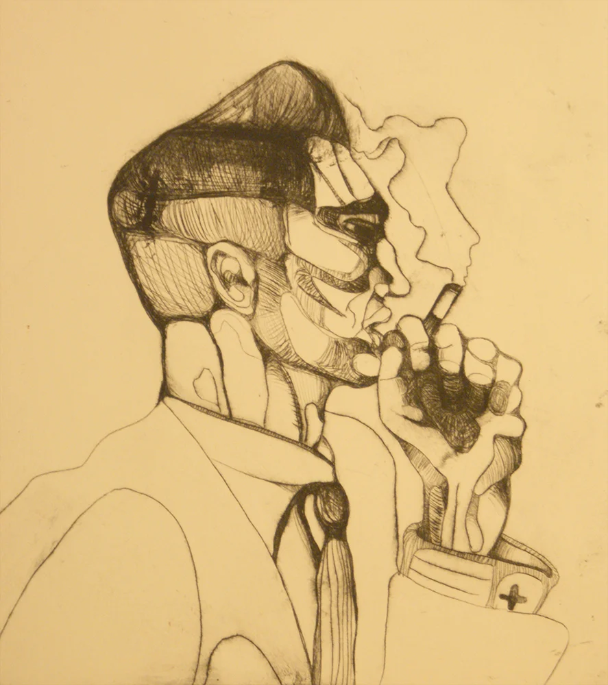 The lobby I (2014) Drypoint print on Somerset 250gsm cream paper; etching ink (A/P)