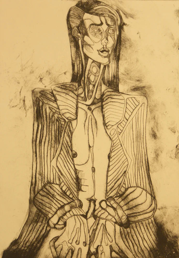 One side shaved II (2014) Drypoint print on Somerset Cream 250gsm paper; etching ink (A/P)