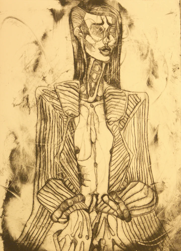 One side shaved I (2014) Drypoint print on Somerset Cream 250gsm paper; etching ink (A/P)