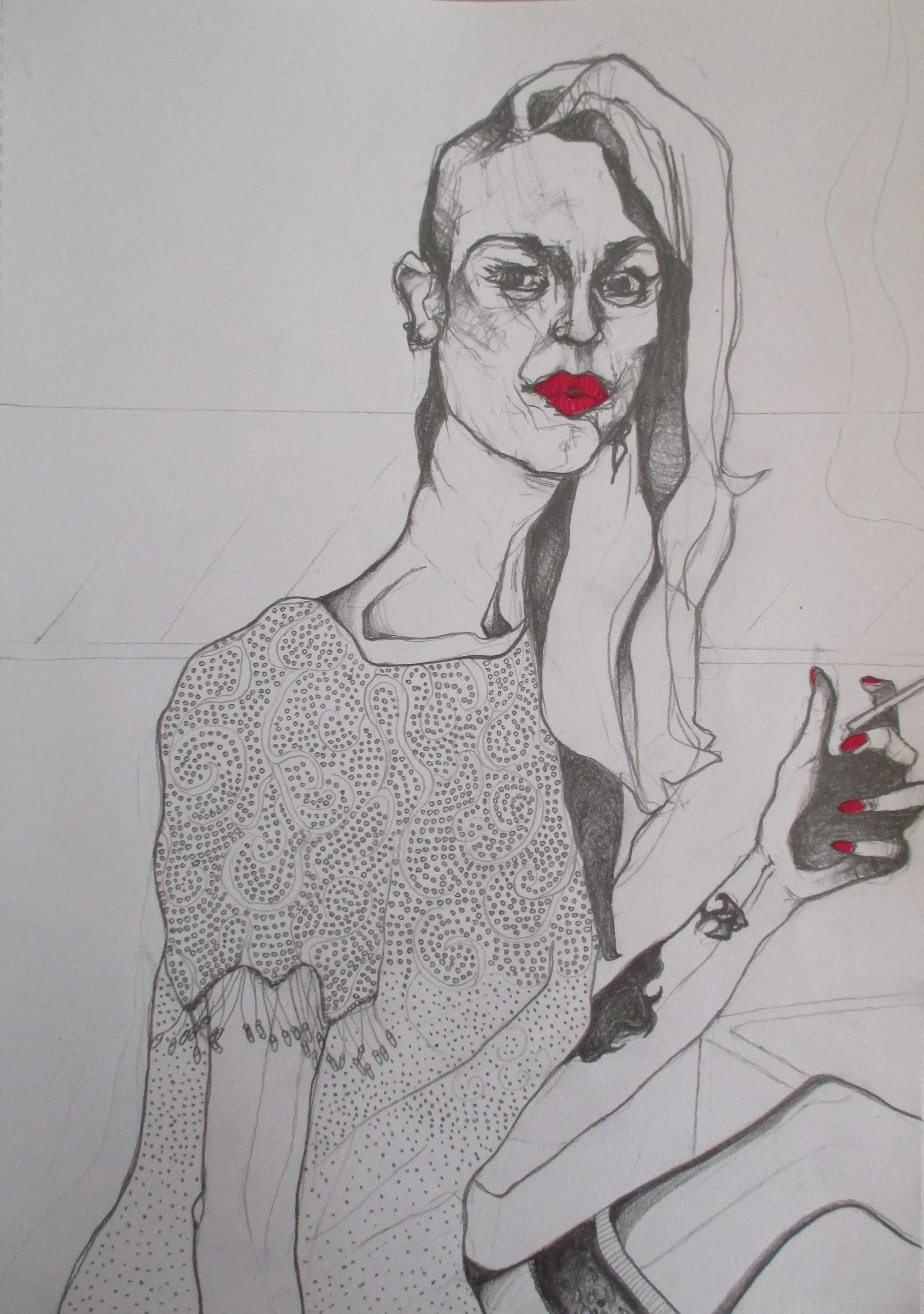 Aphrodite after hours (2014) graphite and gouache on A4 cartridge paper