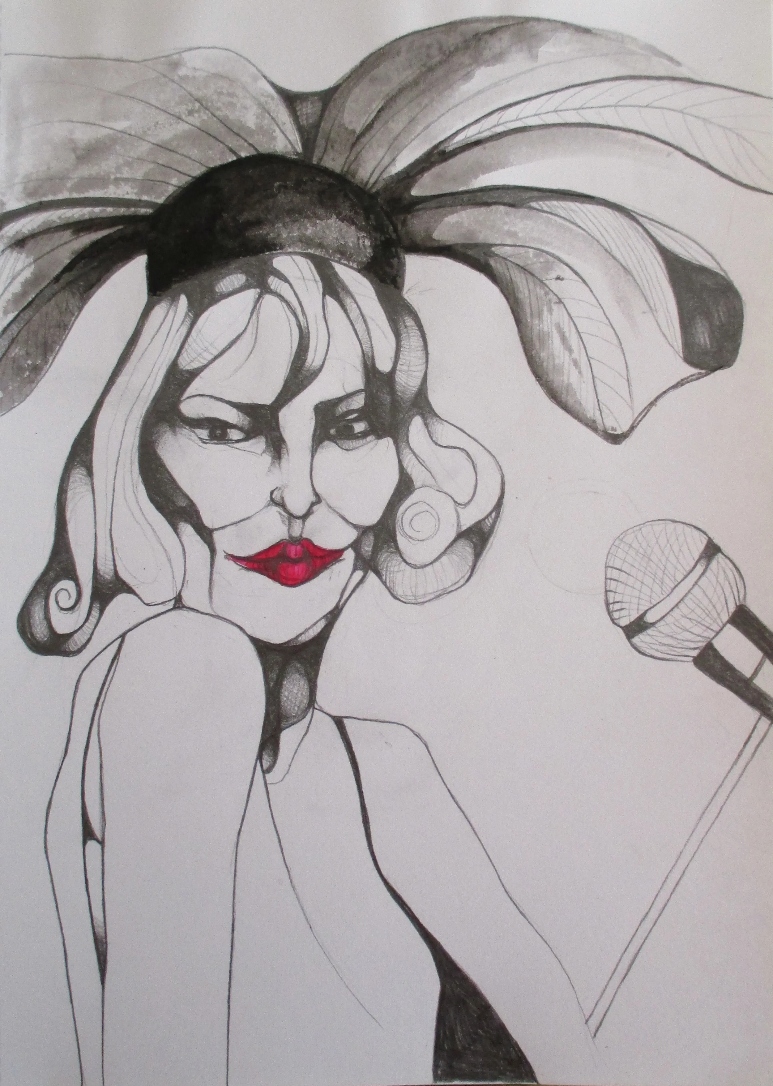 Collette in feathers (2014) graphite and gouache on A4 cartridge paper