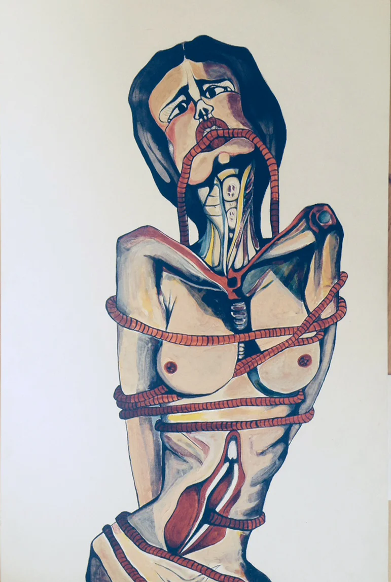 Umbilical cord girl (Chinatown) acrylic on canvas board 30in x 20in (2014)