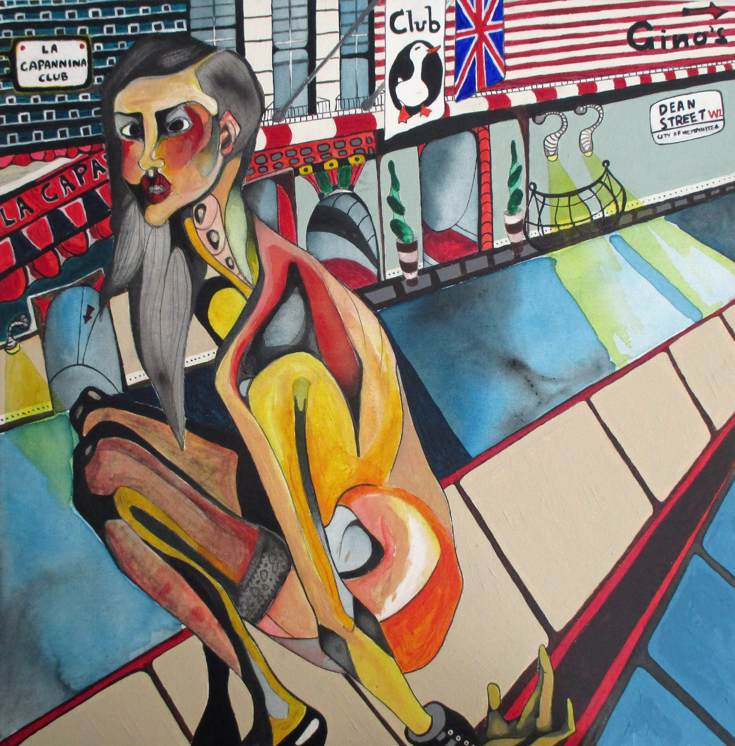 Stripper on Dean Street (Soho) acrylic on canvas 60cm x 60cm (2014)