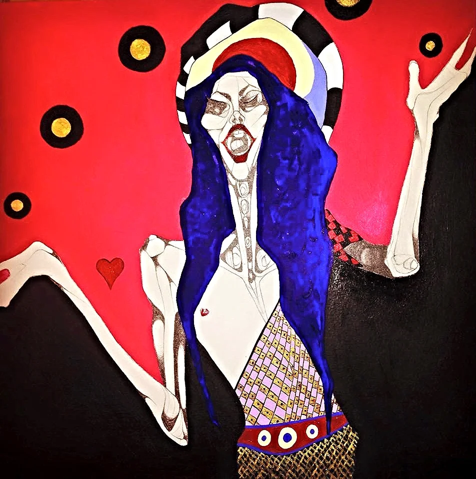 Her Heart on Her Sleeve. Acrylic and graphite on canvas board 60cmx60cm (2015)