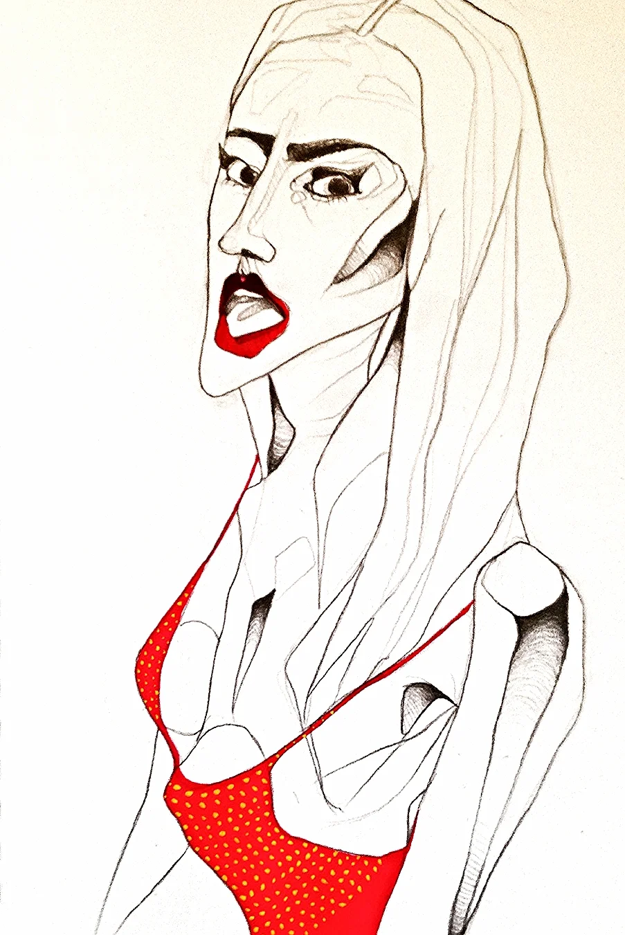 Lady with balls. Drawing. Graphite and Gouache on A4 Cartridge paper (2015)