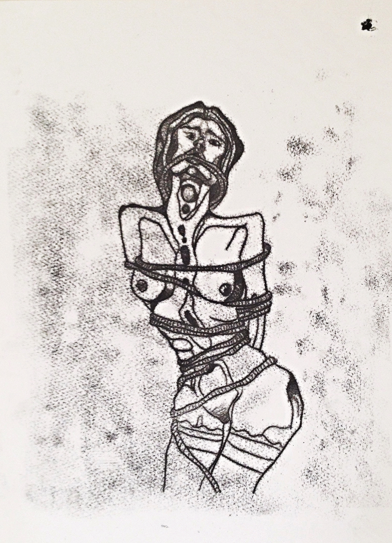 Umbilical Cord Girl (2015) monoprint on 25GSM Somerset Cream Paper; etching ink