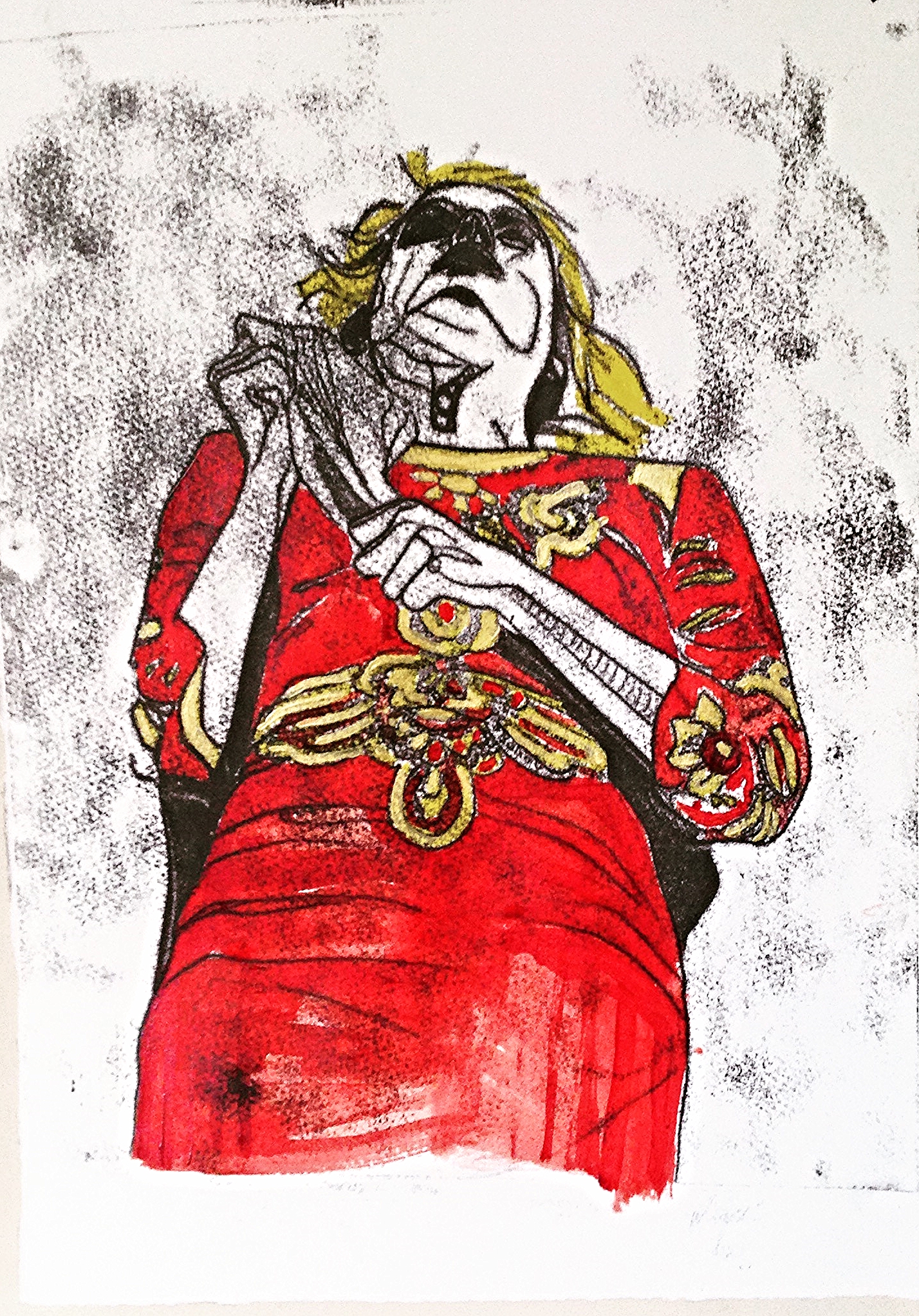 Europe from below (2015) Monoprint on Somerset 250GSM Cream paper; etching ink; acrylic