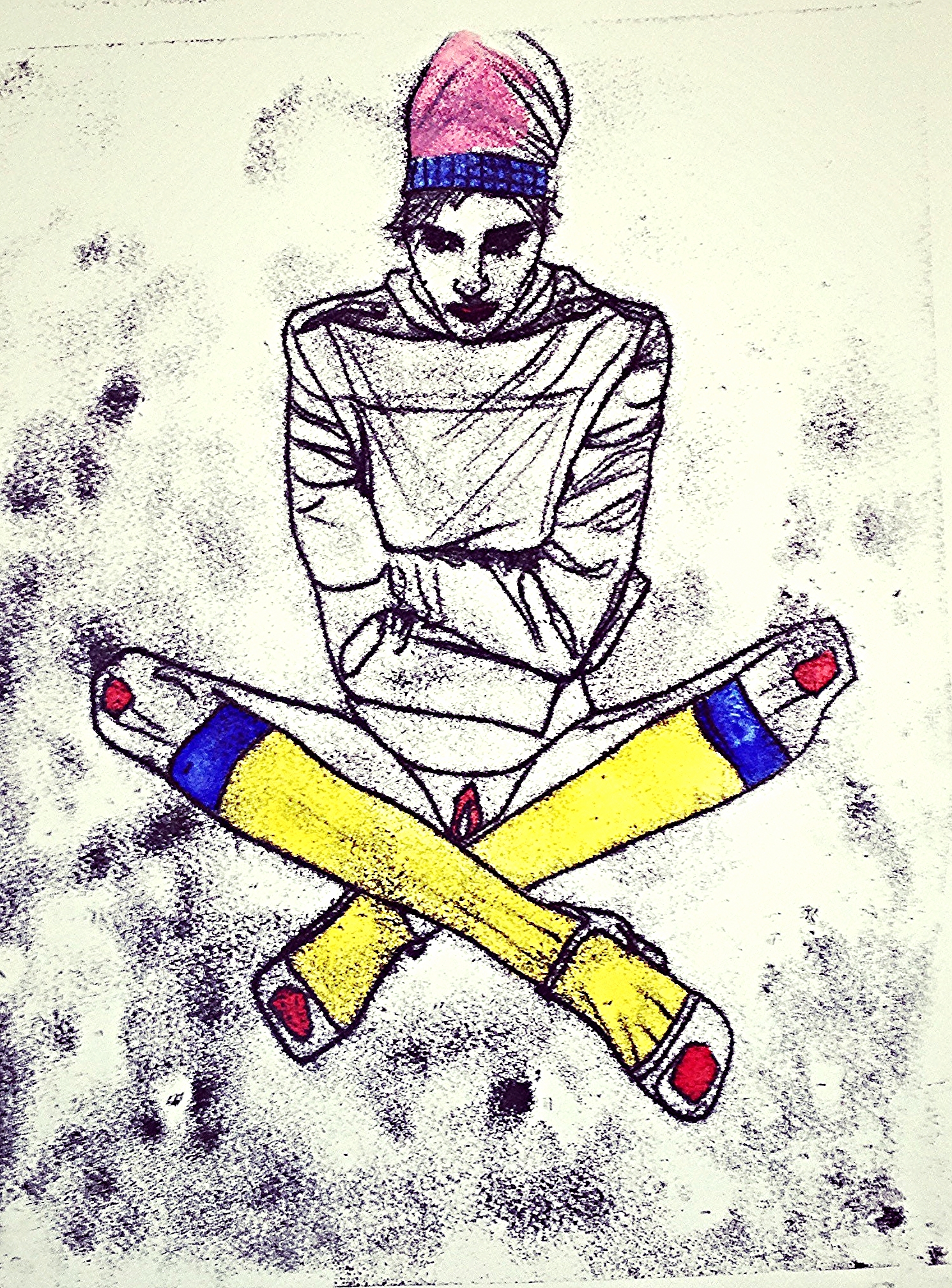 in a strop (2015) Monoprint on somerset 250GSM Cream paper; acrylic