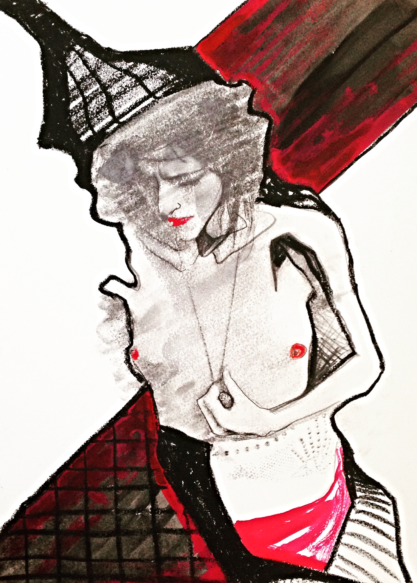 My desire I (2015) Monoprint on Somerset 250GSM Cream paper; etching ink; gouache; oil pastels