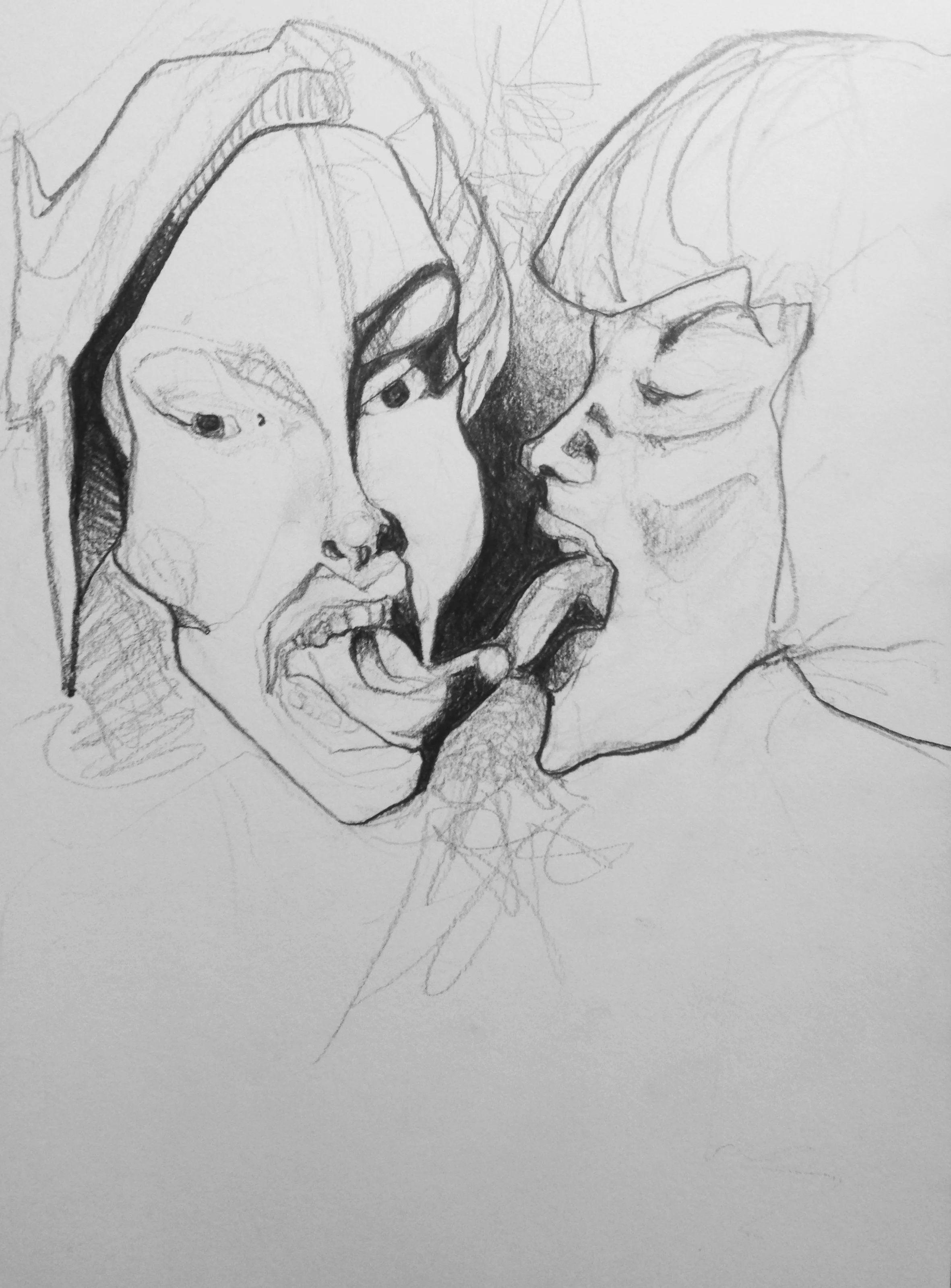 Silicon Sisters (2016); graphite on A4 Cartridge paper. Figures attributed to the work of Byron Newman