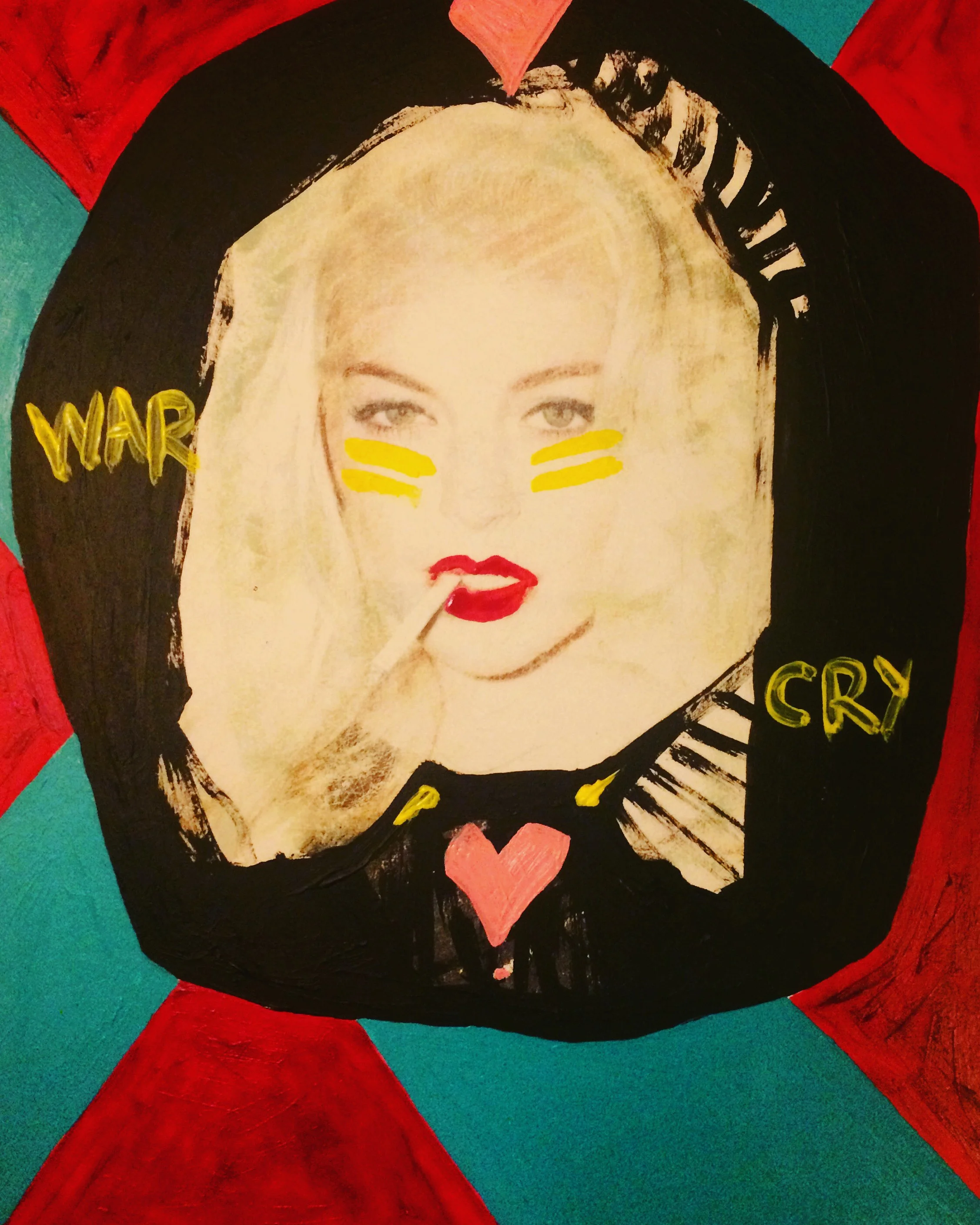 War Cry, mixed media painting, photo transfer, acrylic on cardboard 30x25cm (2018)