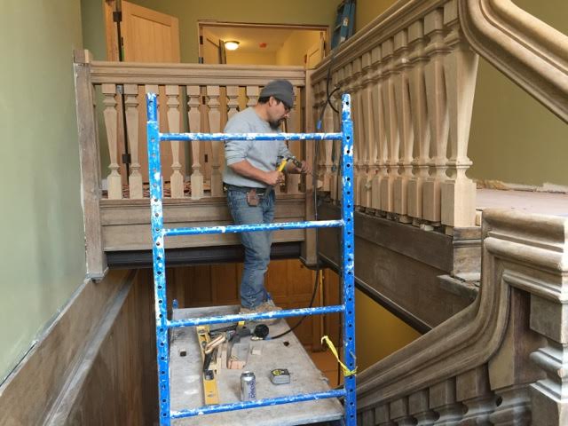 Pictured above: rebuilding the grand staircase. 