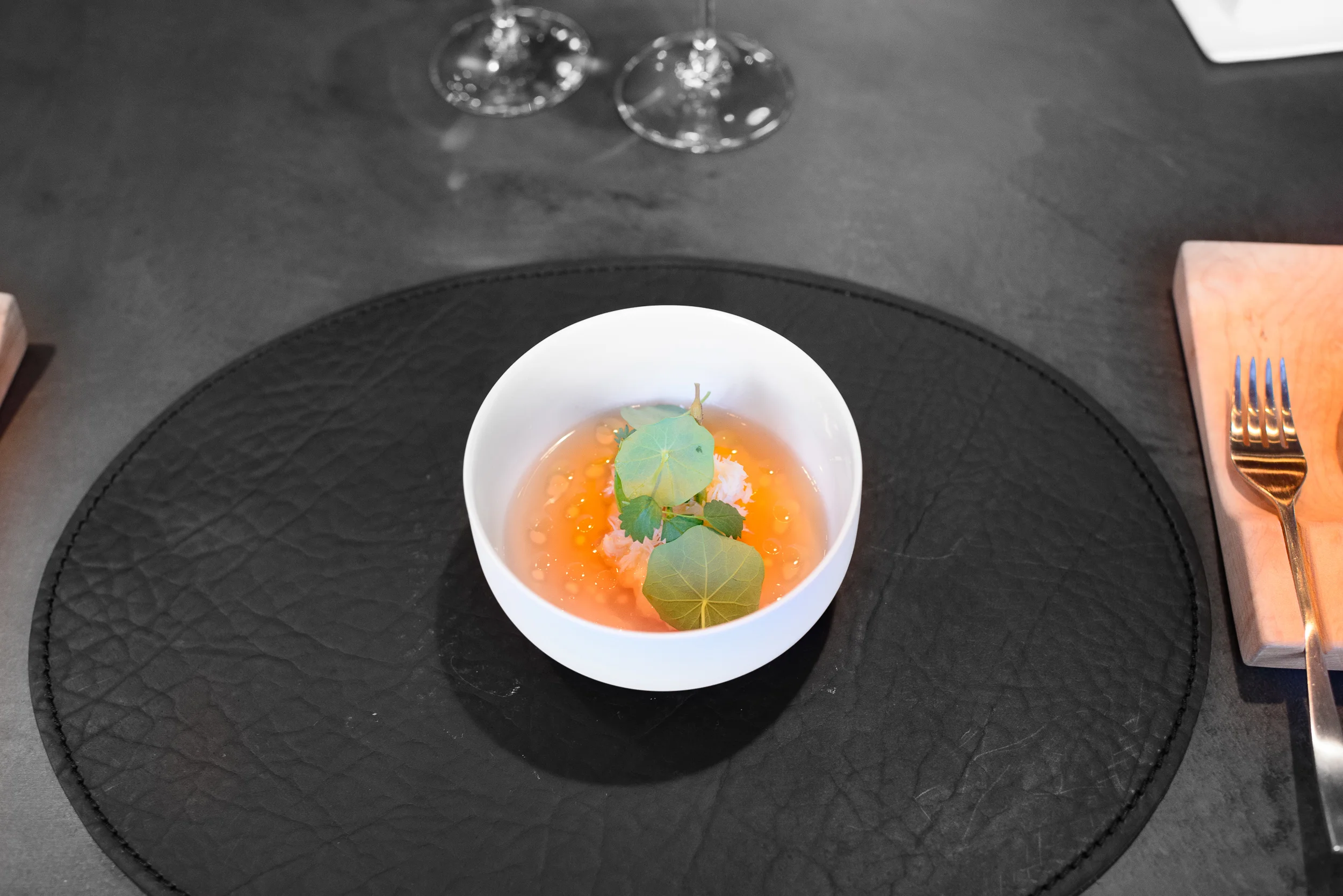 Peeky-toe crab, tapioca, toasted shrimp and wild ginger gelée / Atera, New York, United States