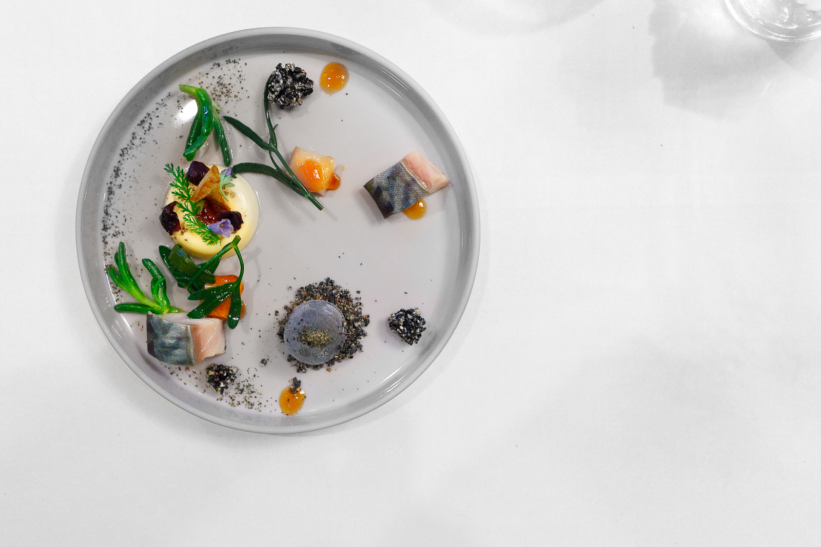 La Vie, Germany - Marinated mackerel, passion fruit, and black sesame ice cream