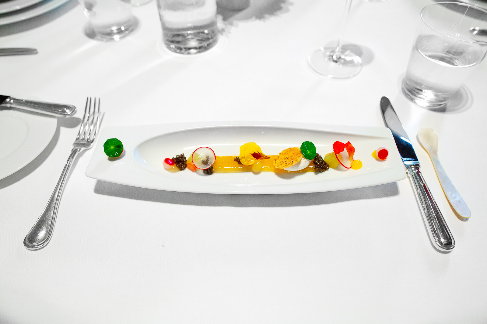 Royal Ossetra Caviar, Compressed Summer Melon, Nasturtium and Black Pepper Crème Fraîche