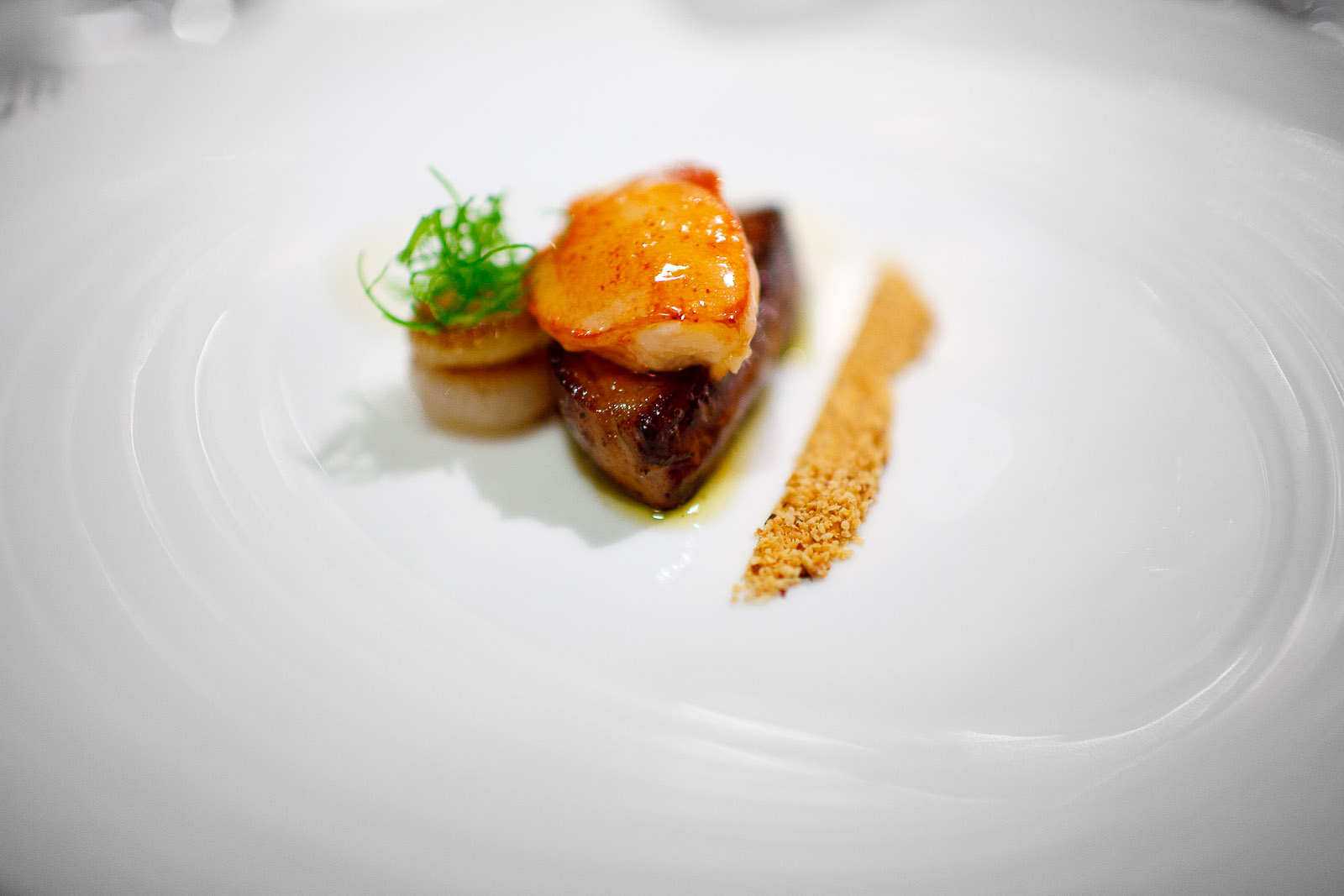 8th Course- Sweet butter-poached Maine lobster mitts, sautéed foie gras