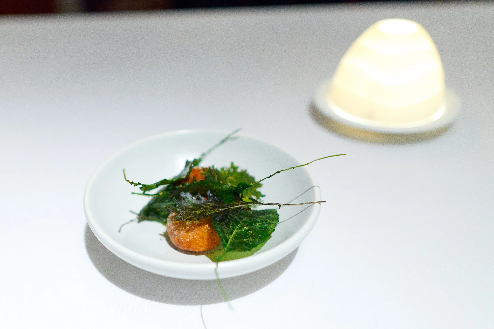 Garden beignets, crispy kale, vinegar powder