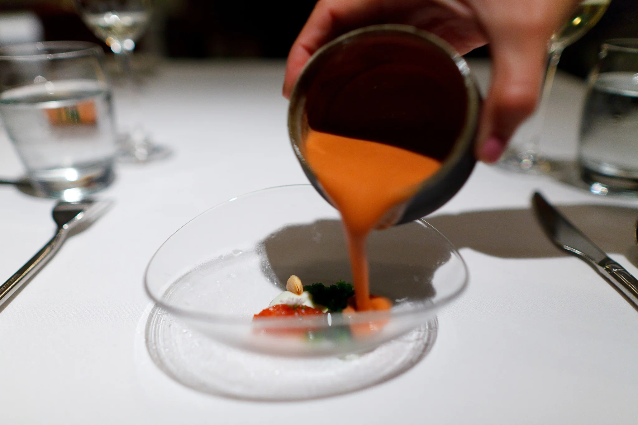 4th Course - Pig leaf curd, coriander granita, marcona almond, strawberry gazpacho