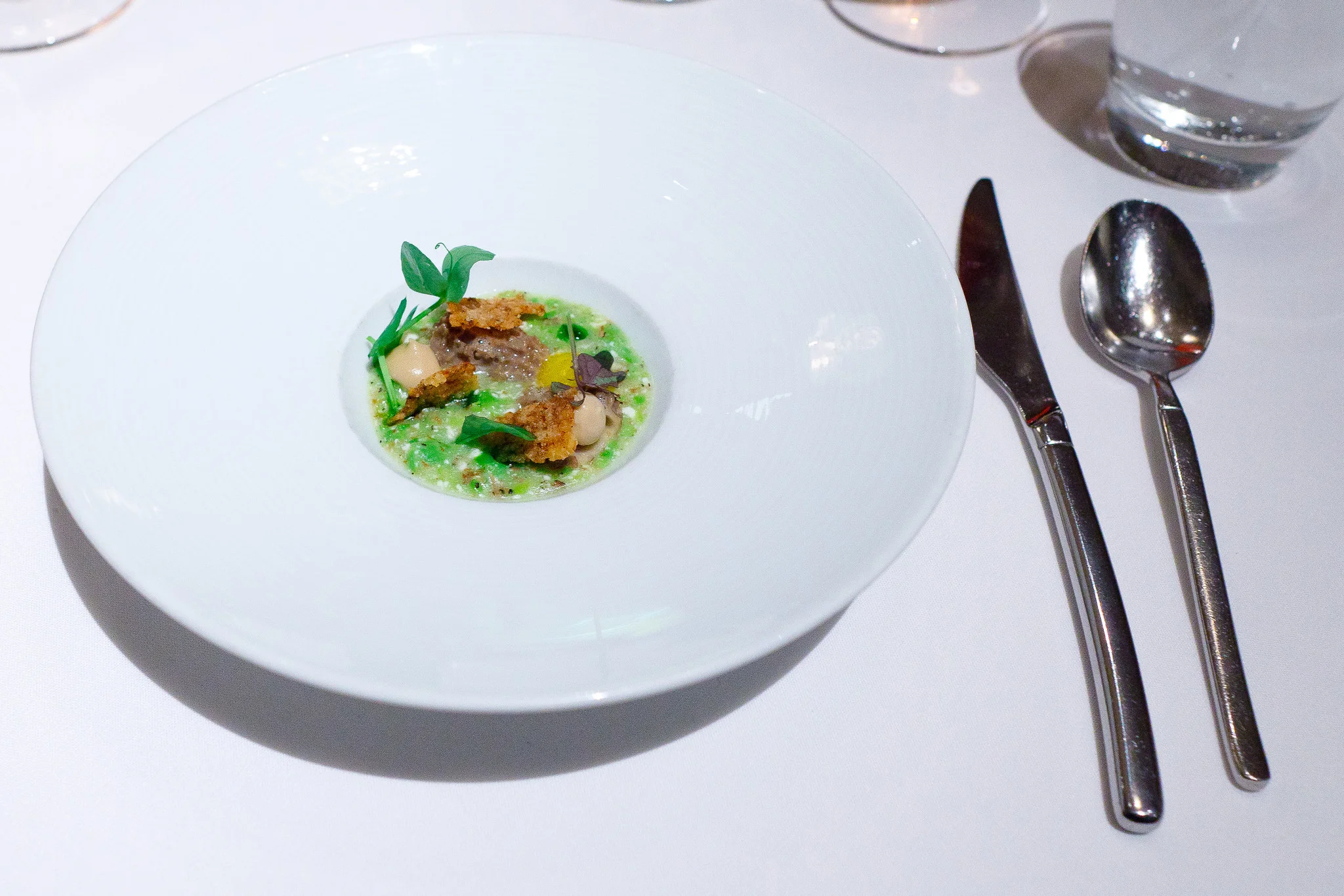 11th Course - Late season fava beans made into a "risotto," farm egg, morel mushroom, sheep's milk ricotta