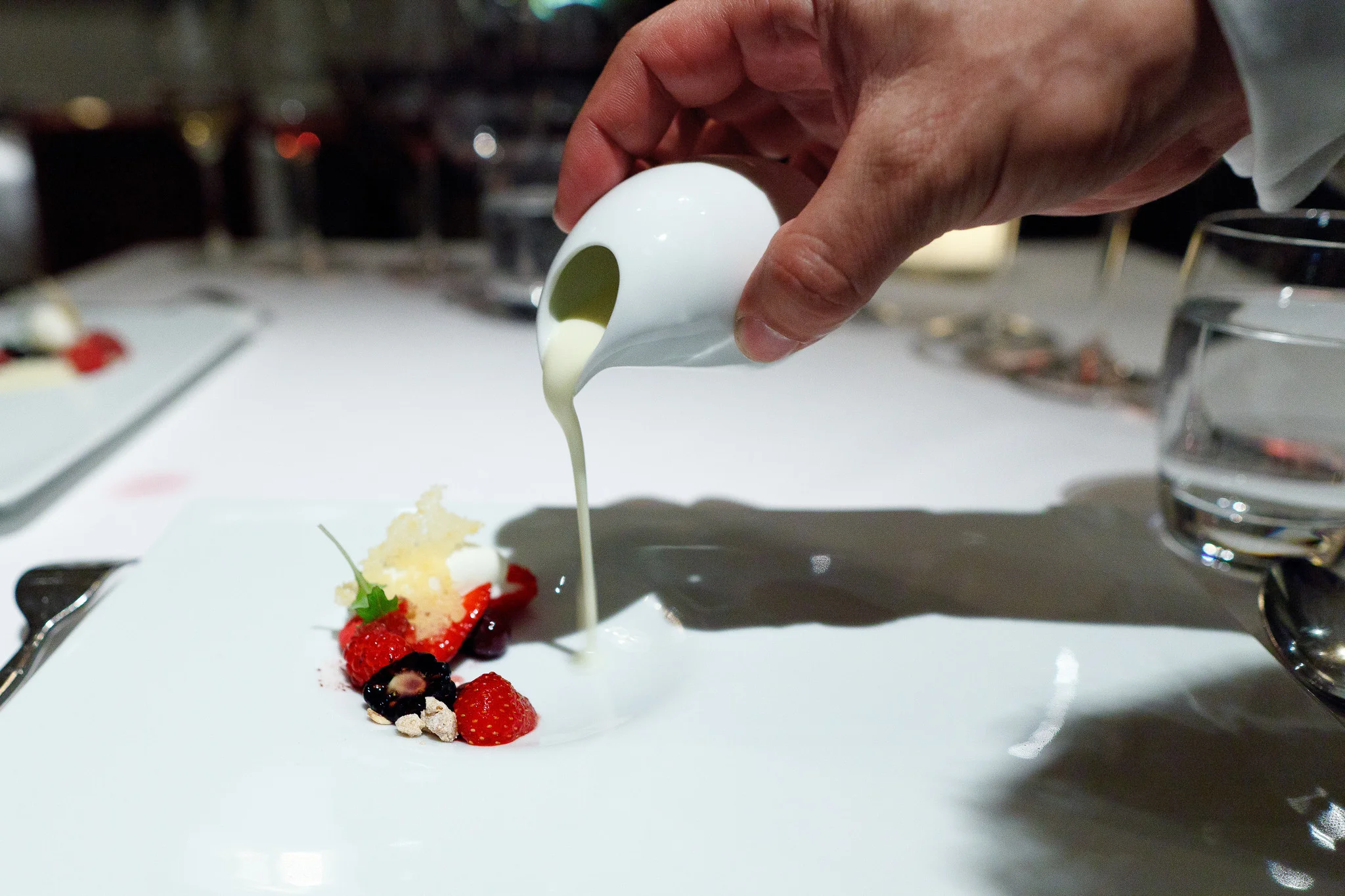 16th Course - Summer berries, roasted and raw, lemon cream with açaí granite, yogurt sorbet