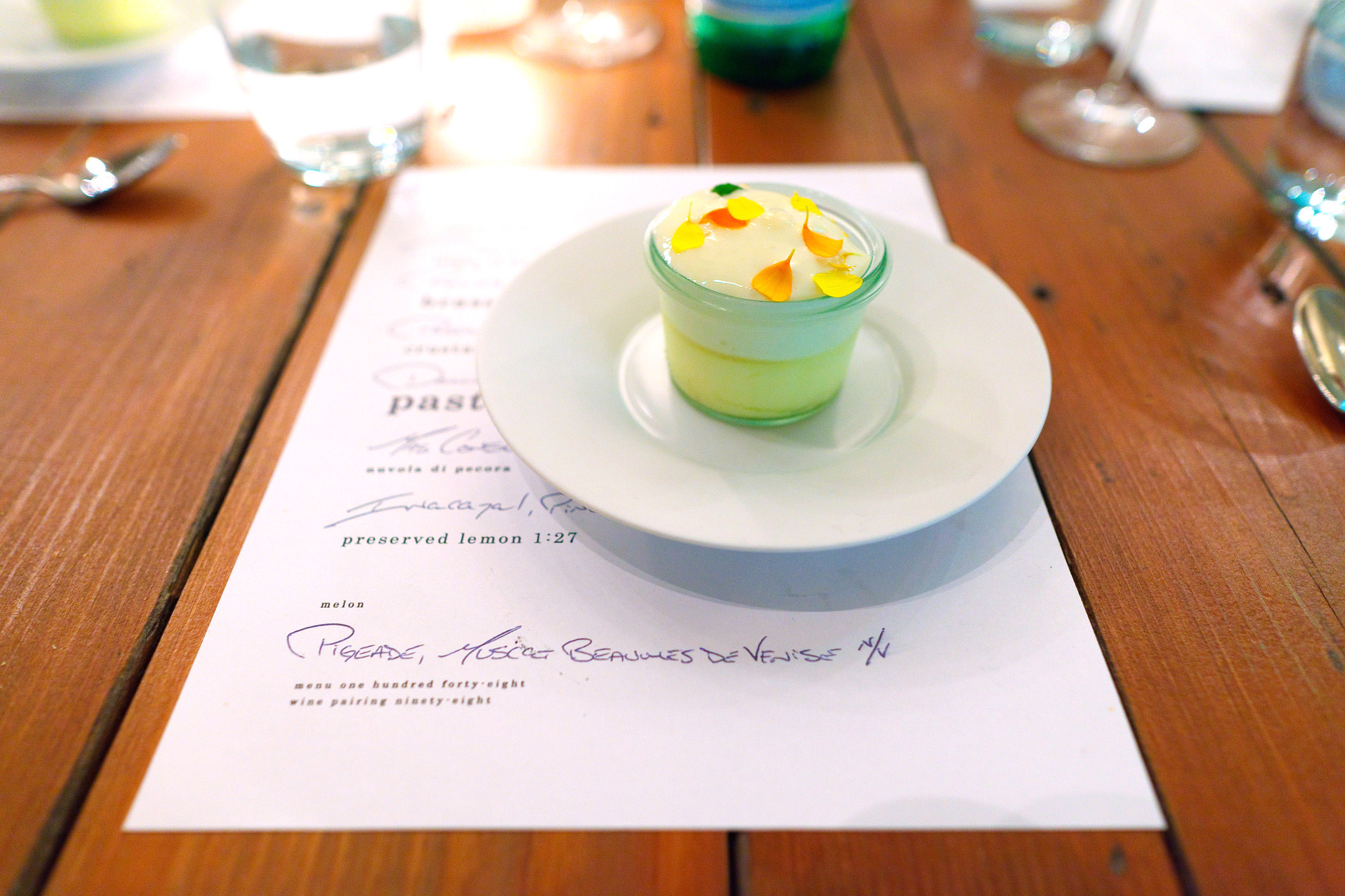 7th Course, Preserved lemon - lemon preserved on Jan 27, 2011. Candied lemon, perserved lemon cream, lemon sorbet, chrysanthemum petals