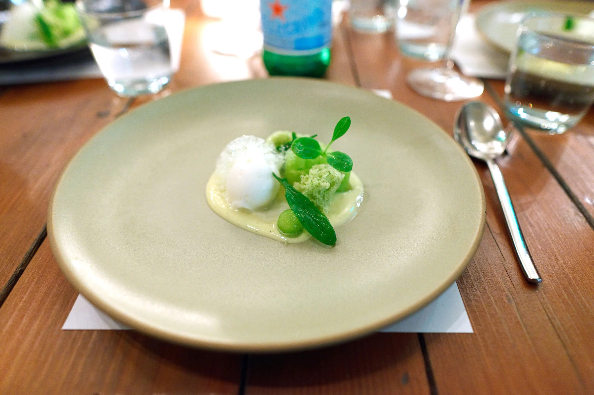 8th Course, Melon, sparkling vanilla sorbet, shiso cake