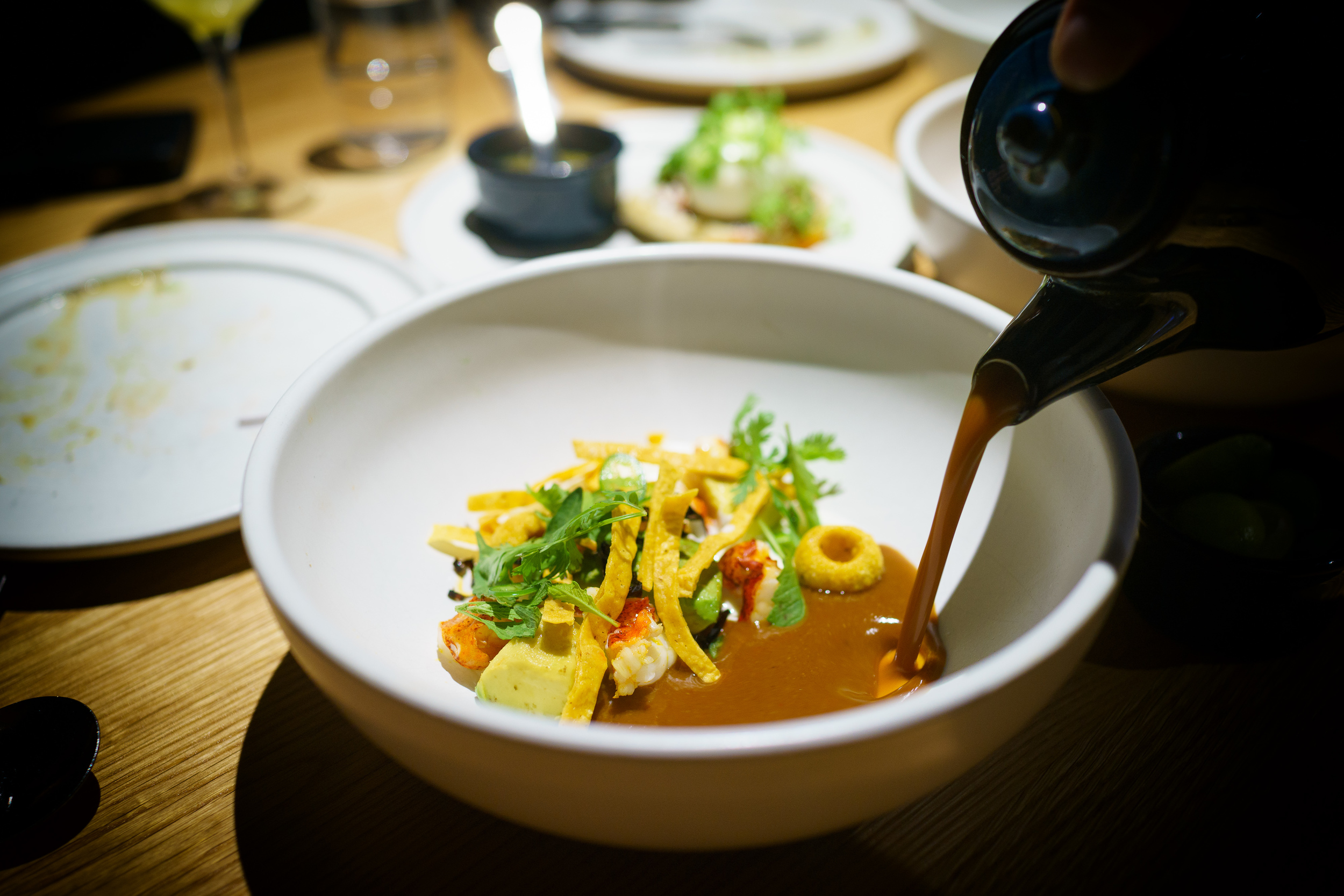 Tortilla soup, black beans, lobster broth ($15)