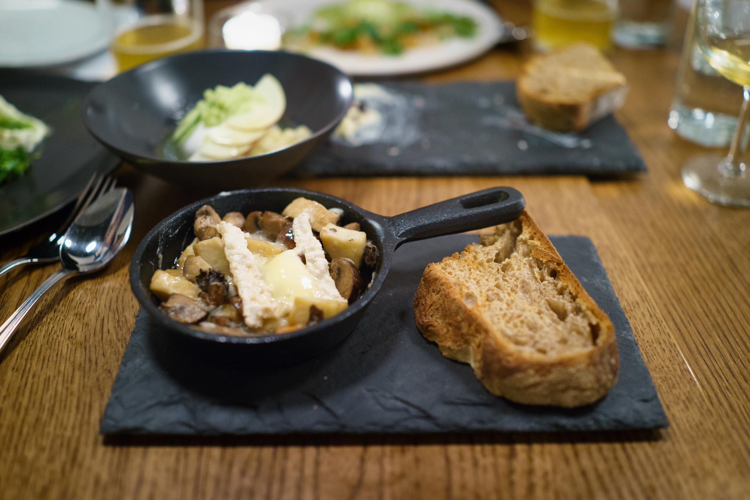 Tartiflette, sunchoke, foraged mushrooms