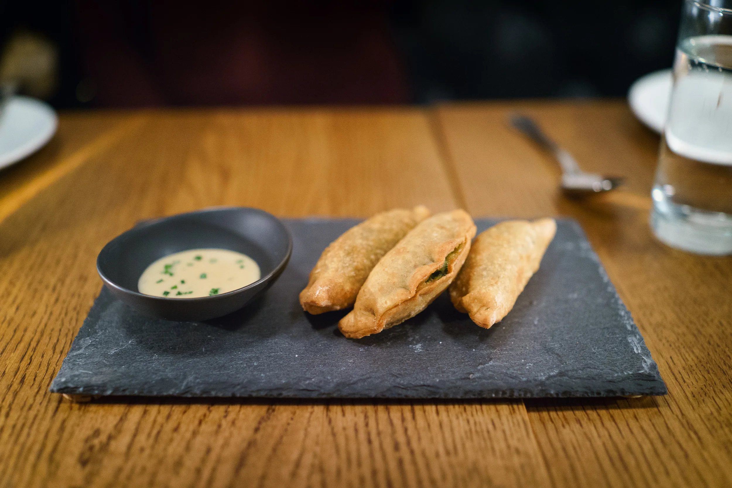Fried pastie, spinach, English cheddar