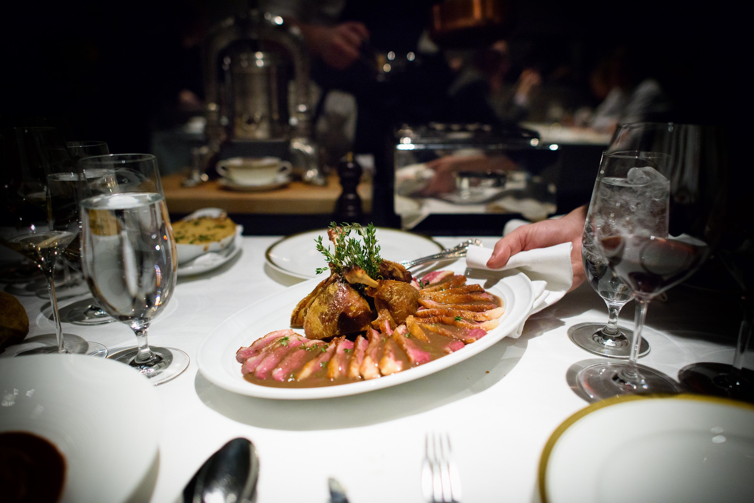 11th Course: Canard à la Presse avec pommes Dauphines (pressed