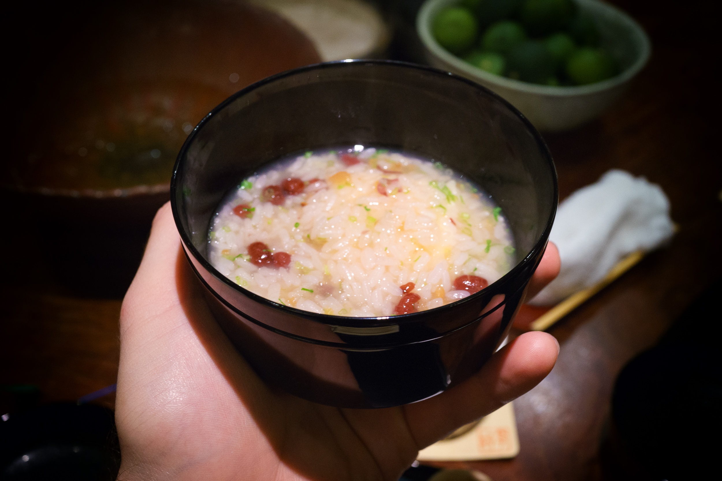 16th Course: Azuki beans gayu, soy bean curd (tofu), pickled ume