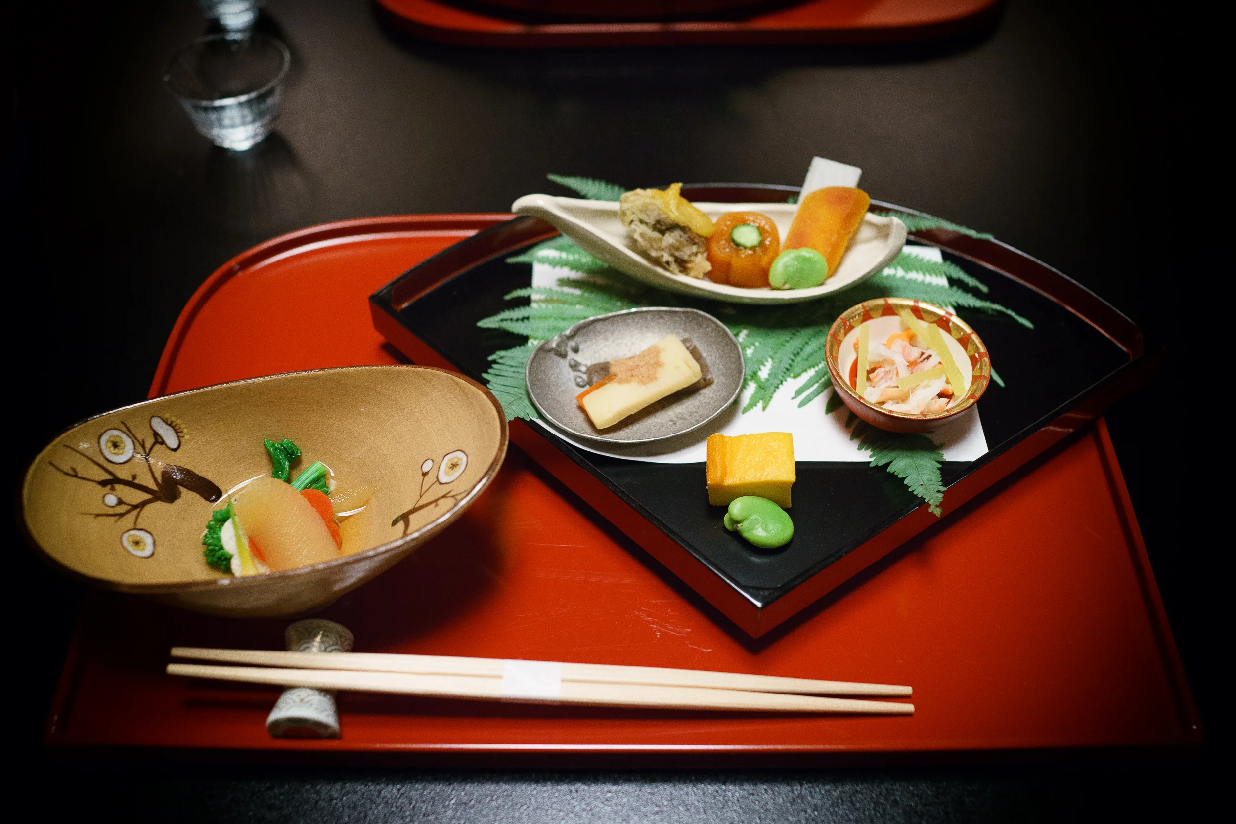 2nd Course: Mullet roe sandwiched with daikon radish, dried pers
