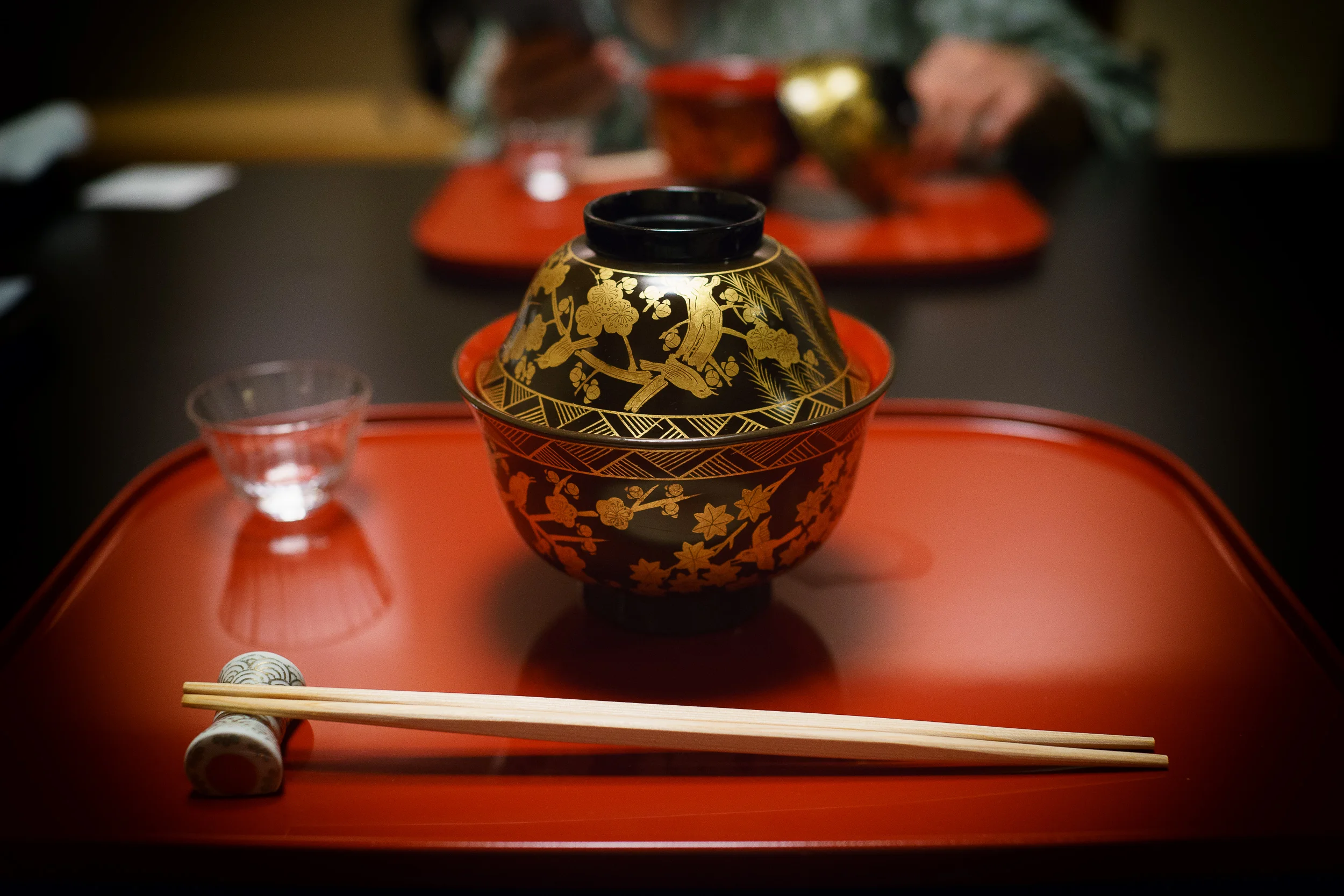 3rd Course: White miso soup with sesame tofu wrapped with egg, g