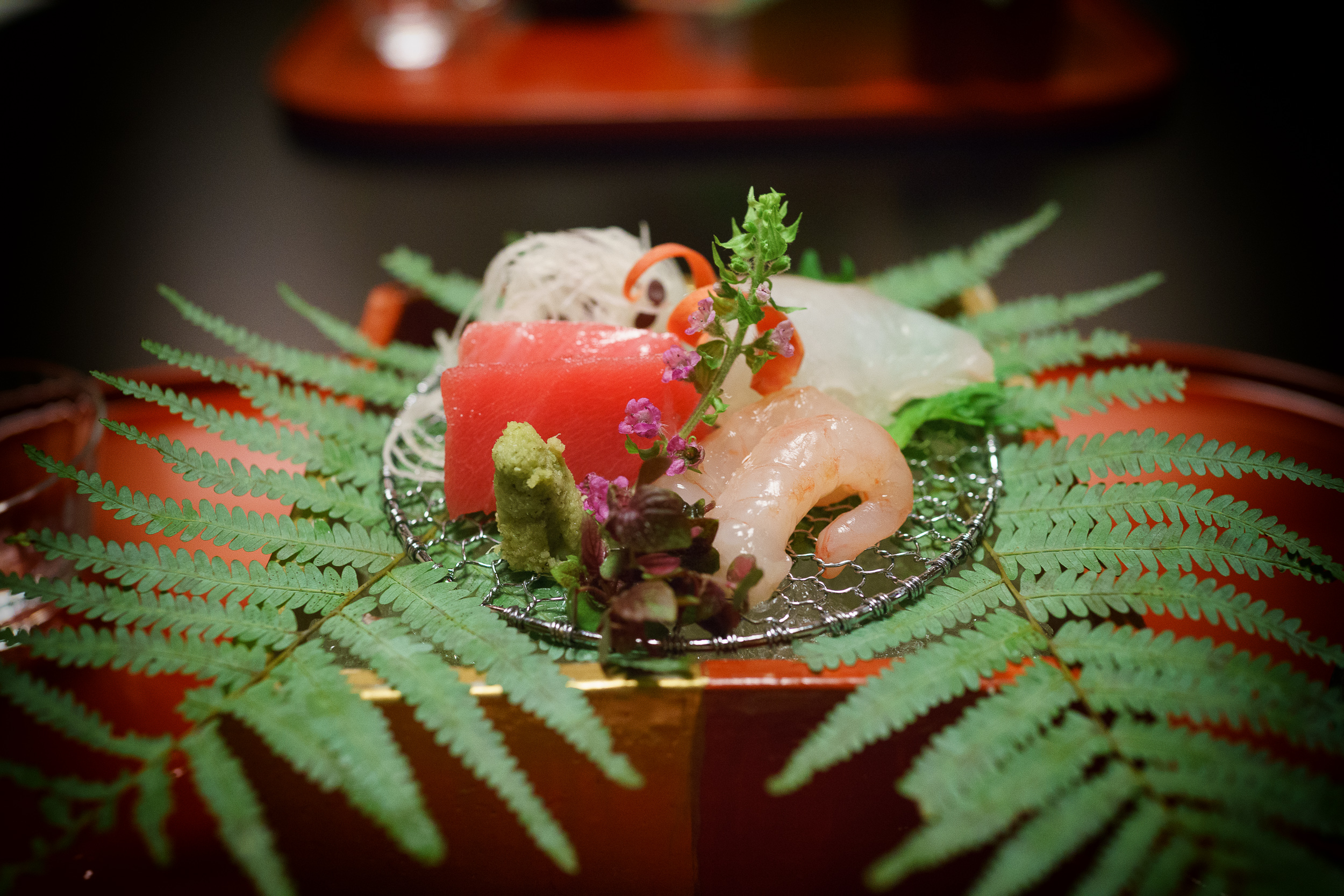 4th Course: Sashimi - sweet shrimp, lean tuna, local fish