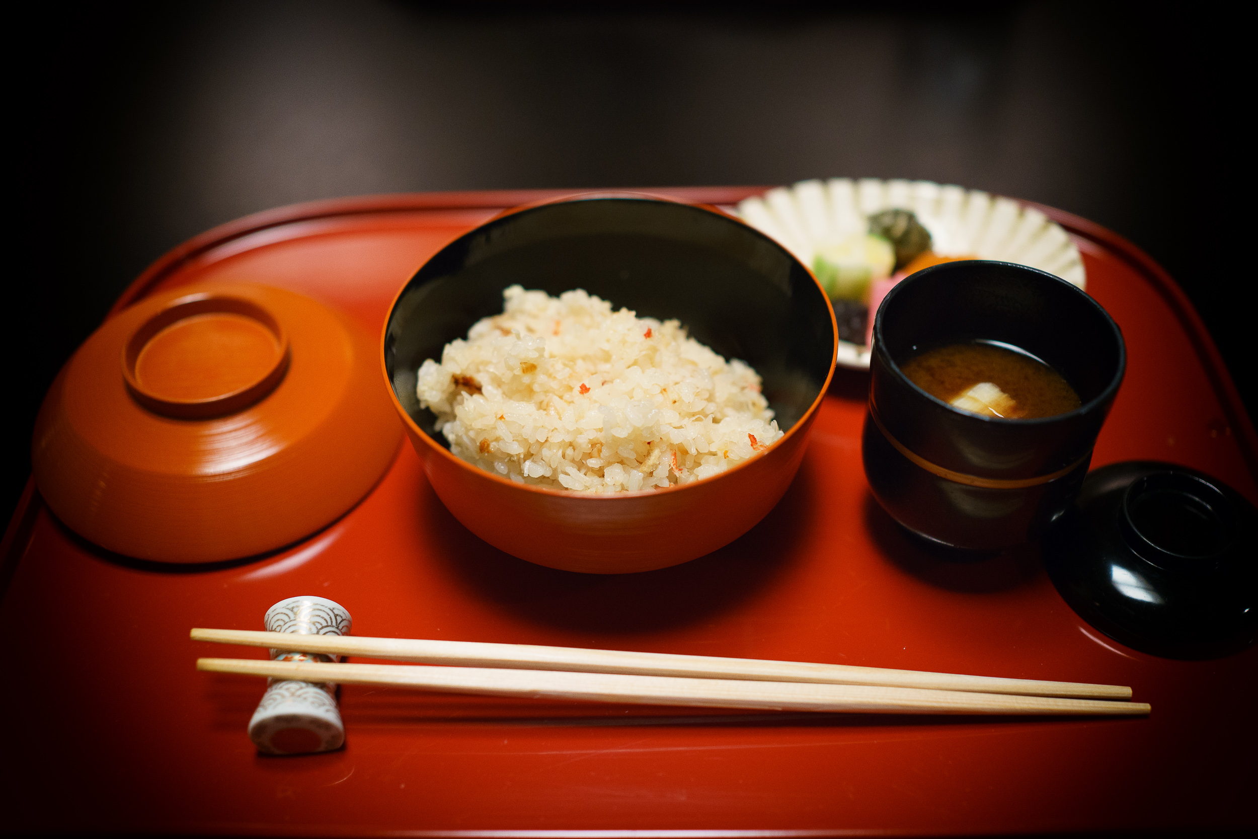 8th Course: Dark miso soup with yomogi gluten and grilled leek,