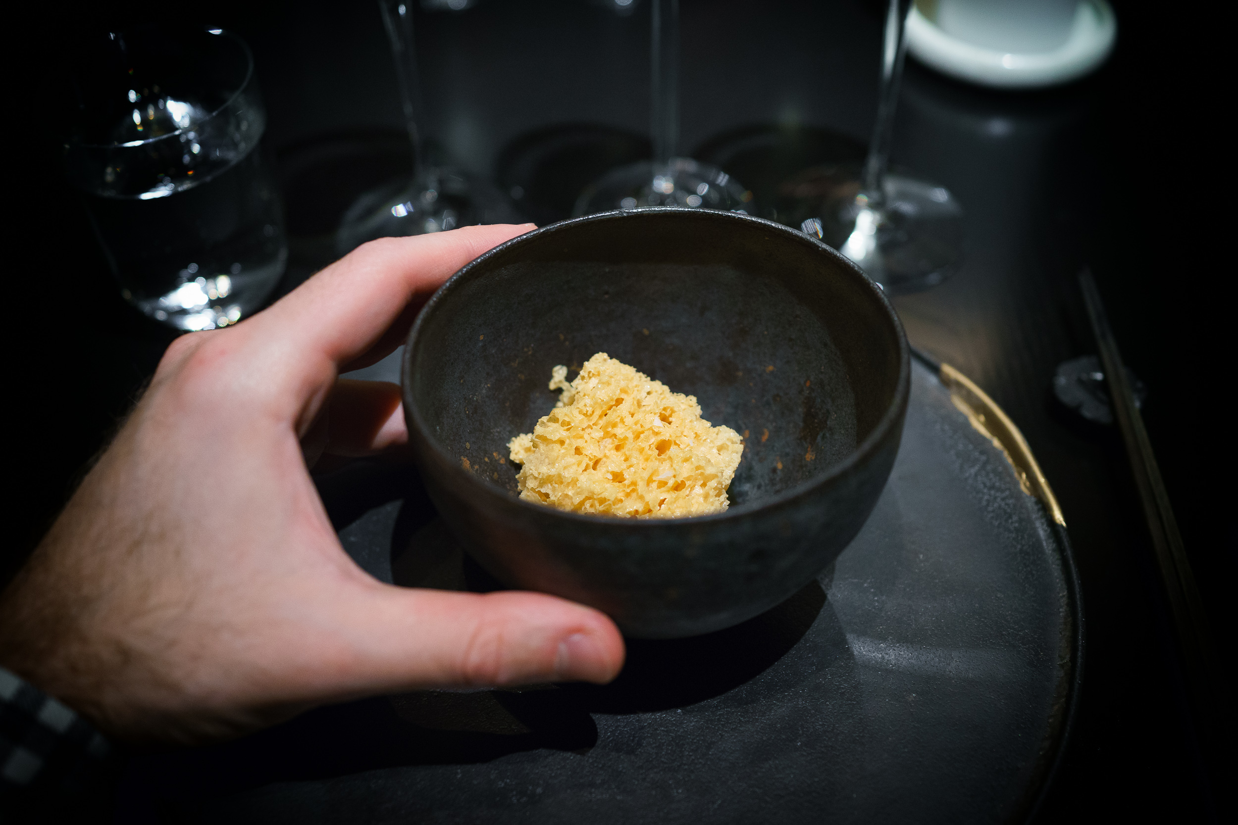 9th Course: Scallop dried for two days, beech nuts and kelp