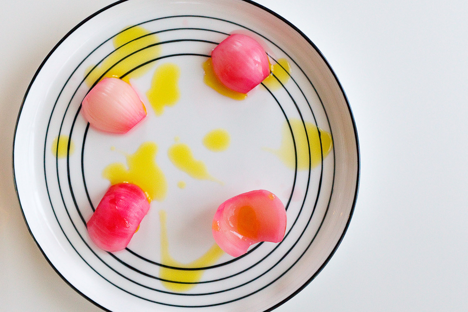 Quique Dacosta Spain 1st Course Table of delicatessens Fresh spring onions in pickle