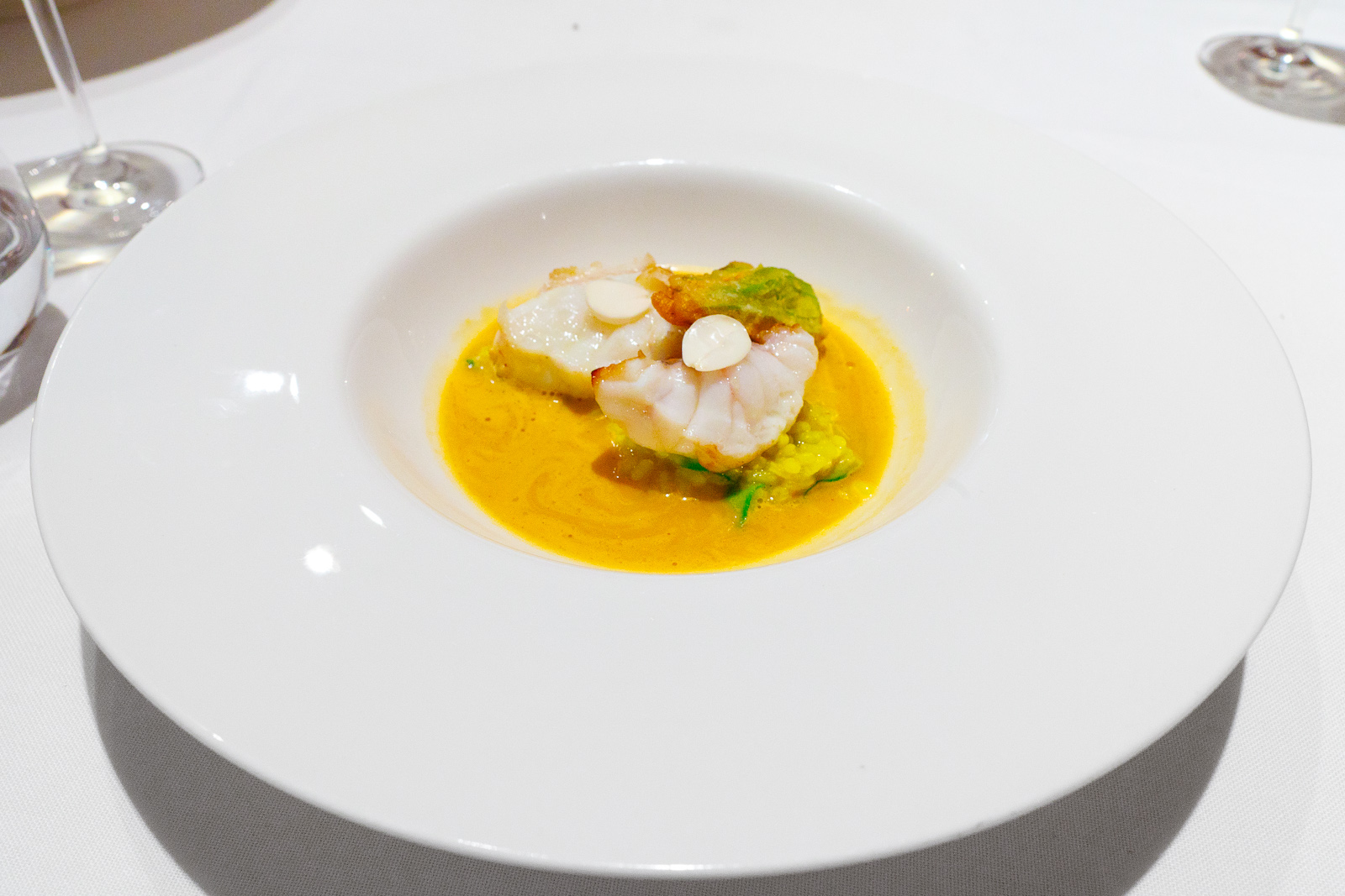 Hisop, Spain - Monkfish with saffron rice and zucchini flower