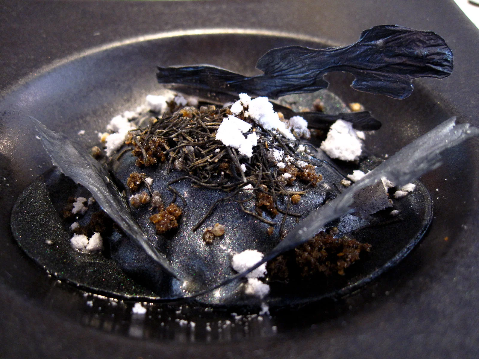 8th Course Ashes. Mushrooms in ash.