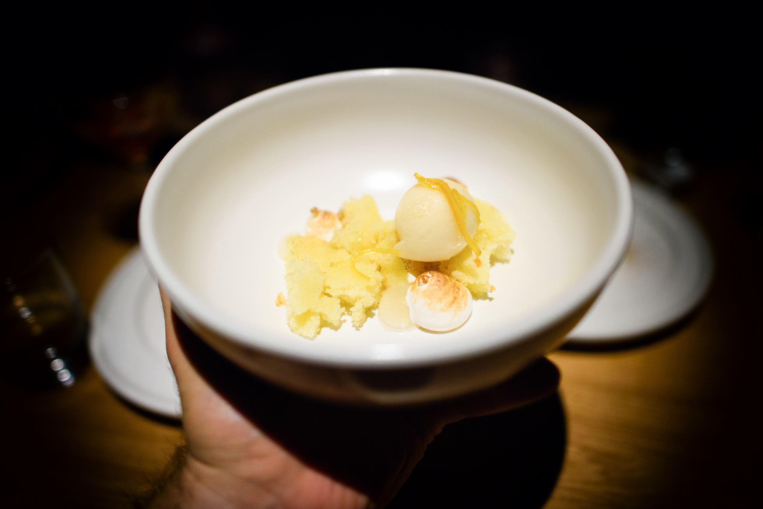 Lemon cake, grapefruit, quince sorbet