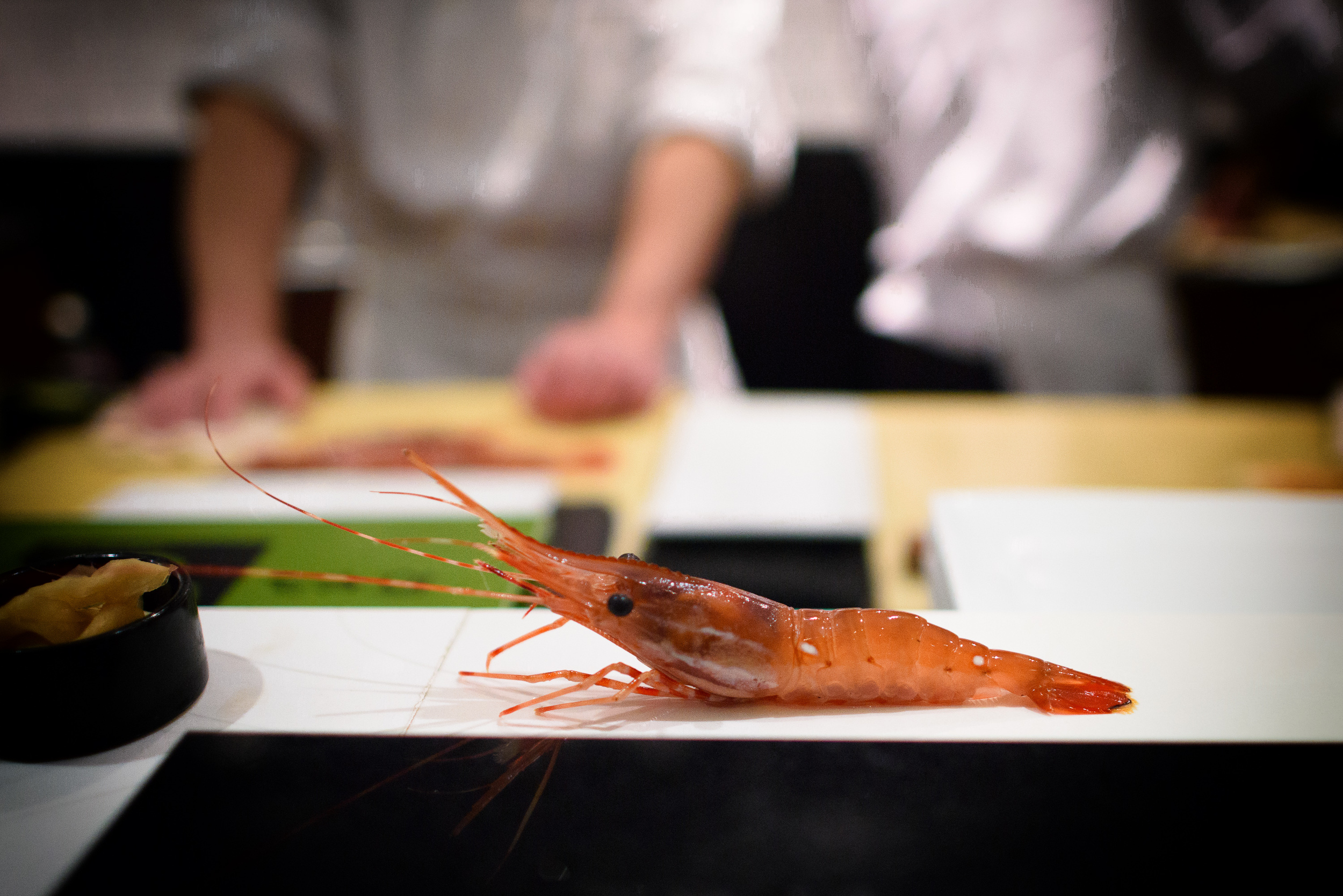 9th Course: Live botan ebi, jumping off the counter