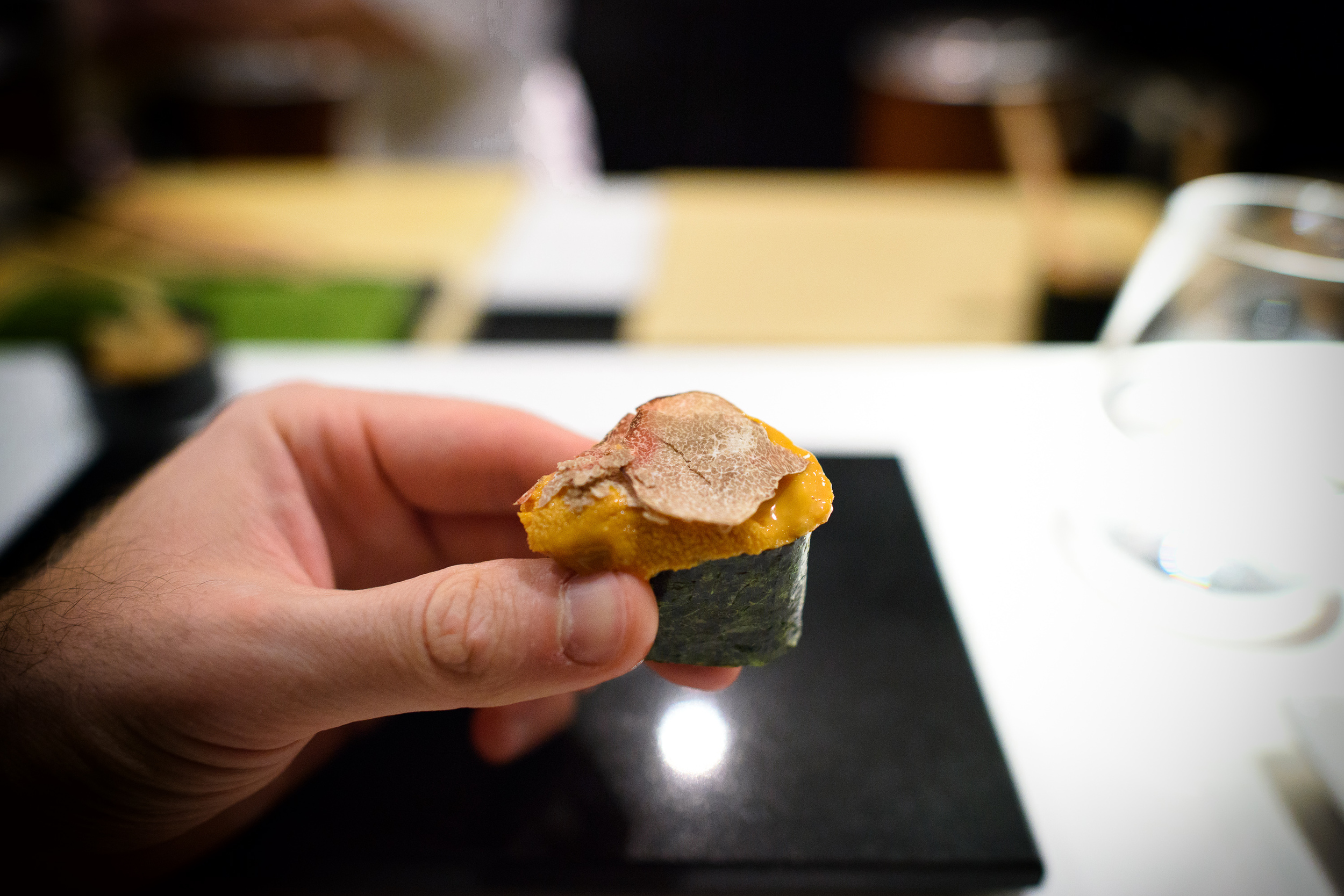 17th Course: Sea urchin from Santa Barbara topped with white tru