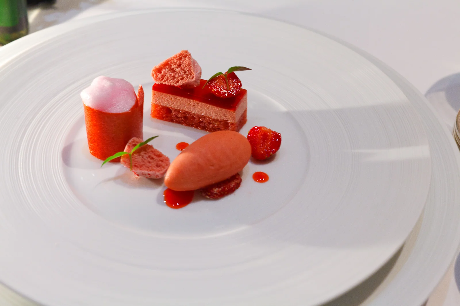 20th Course: Strawberry meringue and orchid nuage with wild strawberry sorbet