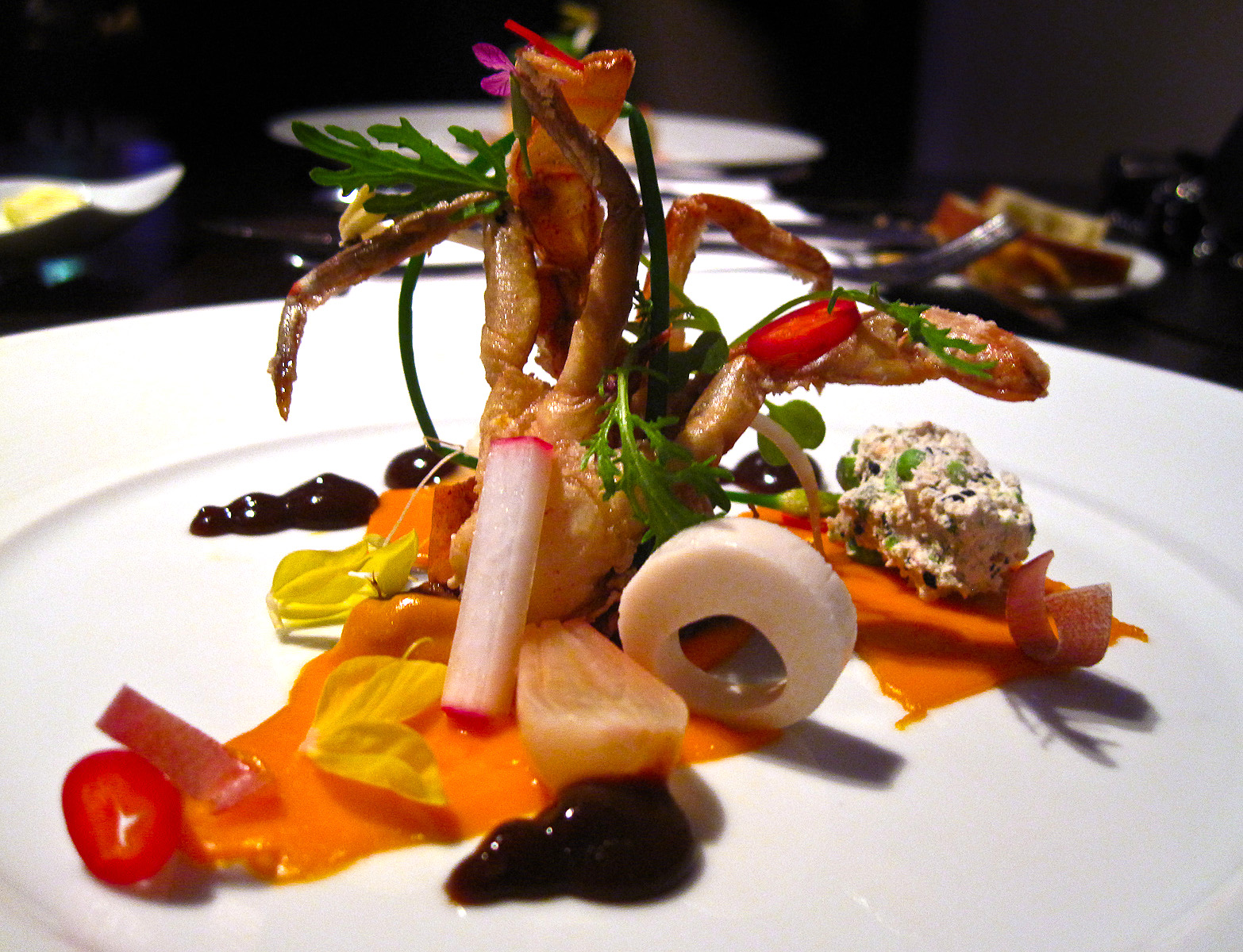 Alinea, Chicago - Soft shell crab, carrot, five spice, duck